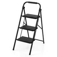 Folding Portable 3 Step Ladder with Anti-Slip Pedal and Handle-Black