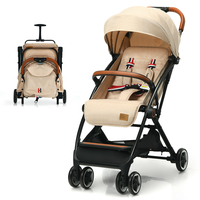 Folding Pushchair with Adjustable Backrest and Footrest-Beige