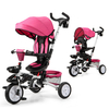 Folding Toddler Tricycle Travel System with 360° Seat and Parent Handle-Pink