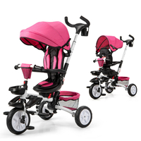 Folding Toddler Tricycle Travel System with 360° Seat and Parent Handle-Pink