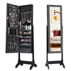 Freestanding Jewelry Cabinet with Full-Length Mirror and Drawers-Black