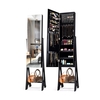 Freestanding Mirror Jewelry Cabinet with Full Length Frameless Mirror-Black