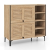 Freestanding Shoe Storage Cabinet Organizer with Flip Doors-Oak