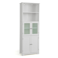Freestanding Storage Cabinet with Tempered Glass Door and Open Shelves-White