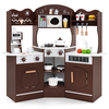 Kids Corner Wooden Play Kitchen with Coffee Machine Slide Microwave-Brown