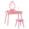 Kids Vanity Set with Lighted Mirror and Adjustable Brightness for Kids Aged 3-7 Years Old-Pink