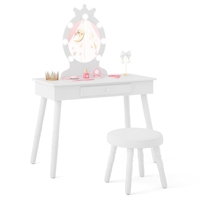 Kids Vanity Set with Lighted Mirror and Adjustable Brightness for Kids Aged 3-7 Years Old-White