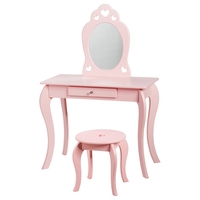 Kids Vanity Table and Stool with Removable Mirror and Drawer-Pink
