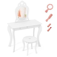 Kids Vanity Table and Stool with Removable Mirror and Drawer-White