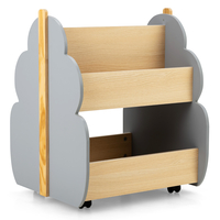 Kids Wooden Tree-Shape Bookshelf with Universal Wheels-Grey