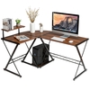 L-Shaped Corner Computer Desk with Monitor Stand and Host Tray-Walnut