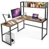 L-Shaped Corner Computer Desk with Storage Bookshelf-Brown