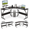 L-shaped Desk Corner Computer Desk with Movable Monitor Stand-Black