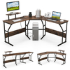 L-shaped Desk Corner Computer Desk with Movable Monitor Stand-Rustic Brown