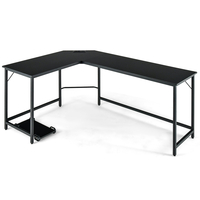 L-Shaped Desk with Power Outlet CPU Stand and Heavy-duty Metal Frame-Black