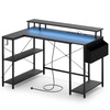 L-Shaped Gaming Desk 120 cm Computer Desk with LED Lights and Power Outlets-Black