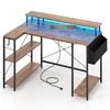 L-Shaped Gaming Desk 120 cm Computer Desk with LED Lights and Power Outlets-Rustic Brown