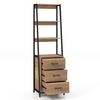 Ladder Bookshelf Tall Bookcase with 3 Open Shelves and 3 Drawers-Natural