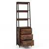 Ladder Bookshelf Tall Bookcase with 3 Open Shelves and 3 Drawers-Rustic Brown