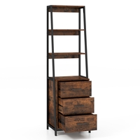 Ladder Bookshelf Tall Bookcase with 3 Open Shelves and 3 Drawers-Rustic Brown