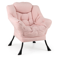 Large Lazy Chair with Cozy Head Pillow and Storage Pocket-Pink