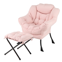 Lazy Chair with Ottoman and Folding Footrest for Living Room-Pink