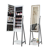 LED Standing Jewelry Mirror Cabinet with 3-Color Lighted Full-Length Mirror-White