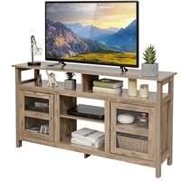 Living Room Console Table for TVs with Wooden Fireplace and 2 Cabinets -Natural
