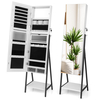 Lockable Floor Jewelry Armoire Organizer with Full-Length Mirror-White