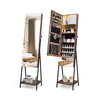 Lockable Freestanding Jewelry Cabinet Armoire with Full-Length Frameless Mirror-Rustic Brown