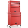 Lockable Tool Storage Cabinet with Handle,  Drawers,  Wheels and EVA Liner-Red & Black