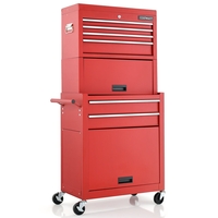 Lockable Tool Storage Cabinet with Handle,  Drawers,  Wheels and EVA Liner-Red & Black