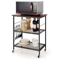 Lockable Trolley with Flexible Wheels,  2 Mesh Shelves and 5 Hanging Hooks-Coffee