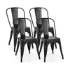 Metal High Back Bar Stools 45cm with Removable Backrest-Black-Set of 4