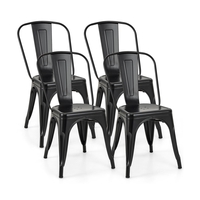 Metal High Back Bar Stools 45cm with Removable Backrest-Black-Set of 4