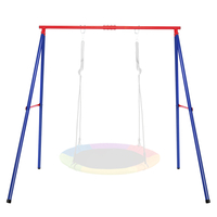Metal Swing Frame with Ground Stakes and Carabiners-Blue & Red