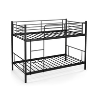 Metal Twin Over Twin Bunk Beds with Ladder and Full-length Guardrails-Black