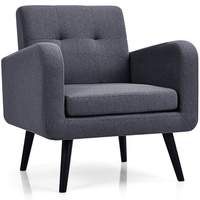 Mid-Century Modern Upholstered Accent Chair with Rubber Wood Legs-Grey