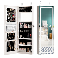 Mirror Jewellery Cabinet with Lights,  2 Keys and Large Capacity-White