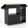 Mobile Drop Leaf Kitchen Island Cart with Microwave Shelf and Wine Rack-Black
