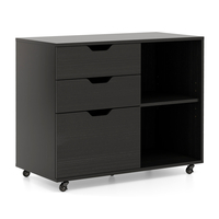 Mobile File Cabinet with 3 Pull-out Drawers and Adjustable Shelf-Black