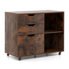 Mobile File Cabinet with 3 Pull-out Drawers and Adjustable Shelf-Rustic Brown