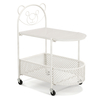 Mobile Glass Coffee Table with Bear Pattern and Storage Basket-White