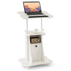 Mobile Laptop Table with Adjustable Height and Storage Cabinet-White