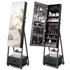 Mobile Standing Lockable Jewelry Cabinet with Full Length Mirror-Black