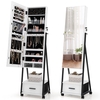 Mobile Standing Lockable Jewelry Cabinet with Full Length Mirror-White