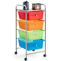 Mobile Storage Trolley on Wheels with 4 Removable Plastic Drawers-Multicolor