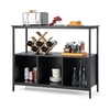Modern Buffet Sideboard with Steel Frame,  Open Shelf and 3 Compartments-Black