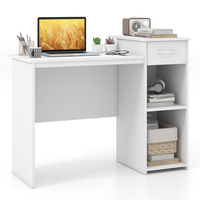 Modern Computer Desk with Adjustable Shelf and Cable Hole-White