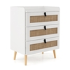 Modern End Table Bedside Table with 3 Rattan Decorated Drawers-White